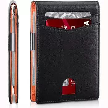 Тонкий кошелек для мужчин-кожаный зажим для денег, мужские кошельки-RFID-блокировка переднего кармана, двойной держатель для кредитных карт