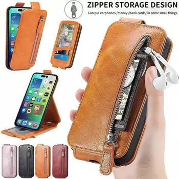 Тонкий кошелек из искусственной кожи на молнии, чехол-книжка с отделением для карточек для iPhone 15 14Plus 13 12 11 Pro Max для Samsung S24 S23 S22 S21 S20Ultra Plus A15 A25 iPhone 6/6S красный