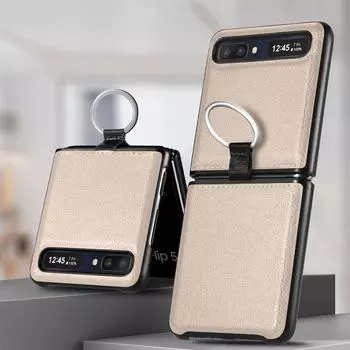 Тонкий кожаный чехол-держатель с кольцом для пальца для Samsung Galaxy Z Flip 2 Flip2 Flip 5 4 3 Flip3 Flip5 Flip4 5G Anti-Drop Folding Fundas for Samsung Z Flip 1
