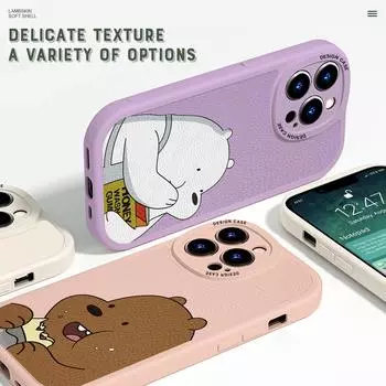 Тонкий кожаный чехол с рисунком медведя из искусственной кожи для iPhone 15 14 13 12 Pro Max Samsung Galaxy S23 Ultra S20 FE A52 Redmi Xiaomi POCO Мягкий чехол iPhone 11 Pro Max