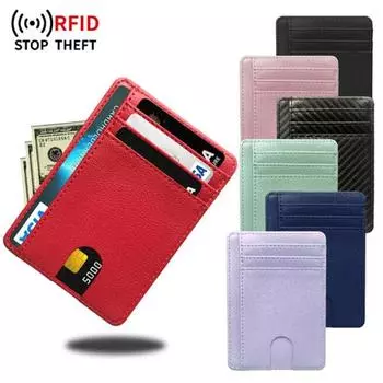 Тонкий кожаный кошелек с RFID-блокировкой на 8 слотов, держатель для кредитных карт, чехол для денег, противоугонный чехол для мужчин, женщин, мужчин, модные сумки красный