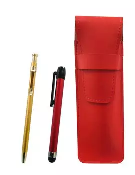 Тонкий кожаный пенал с красным металлическим стилусом и тонким набором золотисто-красного цвета, на 60 ручек (ASR-ALR-SV60KBP)