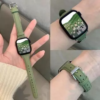 Тонкий кожаный ремешок для Apple Watch 9, ремешок 38 мм, 40 мм, 41 мм для IWatch 8, 7, 6, 5, 4, 3 SE, сменный ремешок на запястье, 42 мм, 44 мм, 45 м, ультра 49 мм 38mm 40mm 41mm чёрный