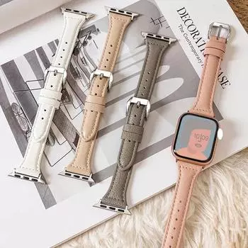 Тонкий кожаный ремешок для Apple Watch Ultra 49 мм серии 8 7 SE 6 5 4 3 2 1 Correa 38 мм/40 мм/41 мм наручный браслет iWatch 42 мм/44 мм/45 мм/49 мм 38/40/41mm абрикосовый