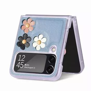 Тонкий кожаный складной чехол с цветочным принтом для Samsung Galaxy Z Flip4 5g Flip 4 без отпечатков пальцев, чехол для Samsung Flip 4 for Samsung Z Flip 4 жёлтый