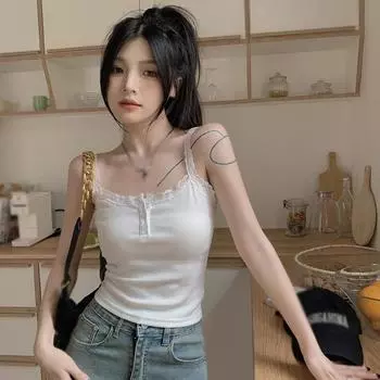 Тонкий кружевной топ с плетением для женщин, летние повседневные тонкие майки без рукавов, женские сексуальные милые топы-майки S бежевый