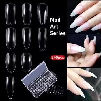 Тонкий кусок ногтя, бесплатная гравировка, шлифовка, трапециевидная капля воды, миндальный скраб, полная паста, наращивание половины пасты, 240 шт.