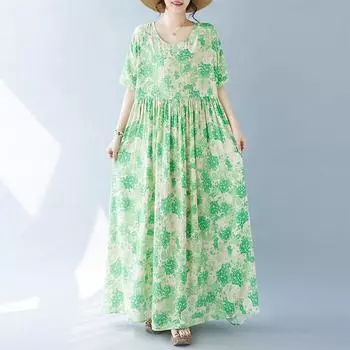 Тонкий легкий хлопковый принт с цветочным принтом в стиле прерий, шикарное винтажное свободное летнее платье, модное женское повседневное длинное платье в стиле бохо большого размера One Size