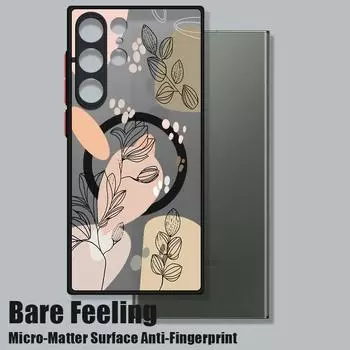 Тонкий магнитный чехол с растительным цветочным узором для Samsung S24 FE S23 Ultra S22 A55 A54 A34 A35 A16, противоударный, мягкий, прозрачный, матовый, для чехла для телефона MagSafe Samsung S24 чёрный