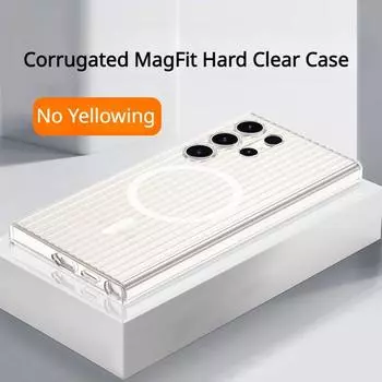 Тонкий магнитный прозрачный чехол с гофрированной линией без пожелтения для Samsung S24 Ultra S24 Plus S24 Galaxy MagFit, жесткий прозрачный чехол For Samsung S24 Ultra прозрачный