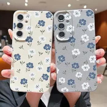 Тонкий матовый чехол из ТПУ с цветочным принтом для Samsung S25 Ultra S24 FE S23 S22 A16 A15 A56 A55 A36 A35, кожаная текстура, мягкий, ударопрочный, однотонный чехол для телефона Samsung S25 чёрный