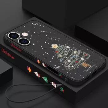 Тонкий мягкий чехол для телефона Dream Merry Christmas Tree Pattern для iPhone 16 Pro Max 15 14 13 12 Pro 11, защитный чехол для объектива из ТПУ, матовый противоударный чехол iPhone 16 чёрный