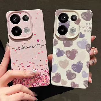 Тонкий мягкий чехол из ТПУ с принтом в виде сердечек для Xiaomi 13T Pro Redmi X6 M6 Pro Note 14 Pro 13 12 11, матовая кожаная текстура, противоударный чехол для телефона Redmi Note 14 Pro чёрный