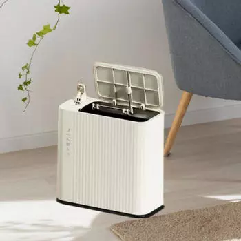 Тонкий мусорный бак для ванной комнаты с крышкой для гостиной white black