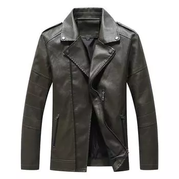 Тонкий мужской кожаный костюм осень-зима новый средне-зеленый кожаный пиджак с лацканами деловой повседневный кожаный пиджак M