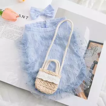 Тонкий пасторальный кошачий жилет для весны и лета, одежда для собак средних и маленьких пород, Тедди, Бигбер, с сумкой, дышащая одежда для питомцев XS (recommended weight 1-1.5kg)