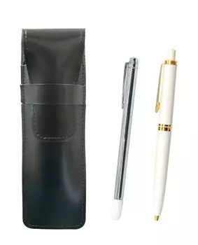 Тонкий пенал из коровьей кожи, черный металлический индикаторный стержень и латунные детали в евростиле, набор шариковых ручек ударного типа, белый ASB-701S-NXB-W