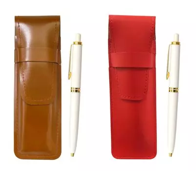 Тонкий пенал из коровьей кожи красно-коричневого цвета, набор в европейском стиле, латунные детали, шариковая ручка ударного типа, белая ASCR-NXB-W