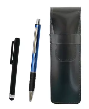 Тонкий пенал из воловьей кожи, черный металлический сенсорный элемент, черная и металлическая шариковая ручка Pitch Grip, набор синих и ASB-ALB-WZ2067BP-L