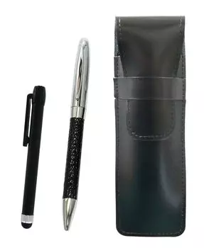 Тонкий пенал из воловьей кожи, черный металлический стержень, черная и обернутая в натуральную кожу вращающаяся шариковая ручка, набор для директора, черный ASB-ALB-PD03-B