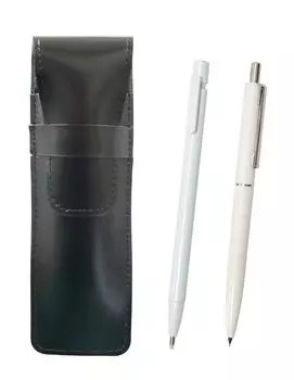 Тонкий пенал из воловьей кожи, черный, с тонким ластиком белого цвета и набором механических карандашей AP150 1965 года выпуска с металлическим зажимом, белого цвета, 2 шт., с выбивным стержнем белый