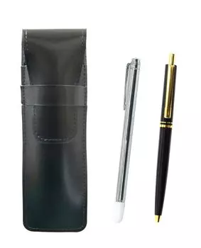 Тонкий пенал из воловьей кожи, черный металлический индикатор и шариковая ручка AP300 1965 года выпуска, набор с металлическим зажимом и ручкой-клипсой черного цвета ASB-701S-AP300B-B