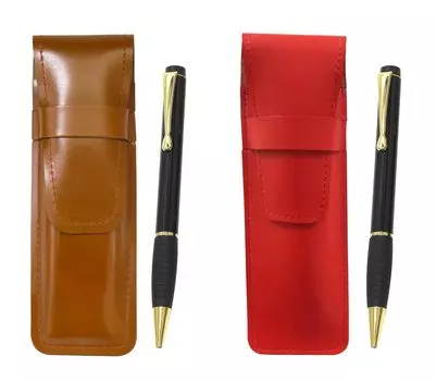 Тонкий пенал из воловьей кожи, красно-коричневый, набор, вращающаяся шариковая ручка из резины, черный цвет ASCR-T102BP-B