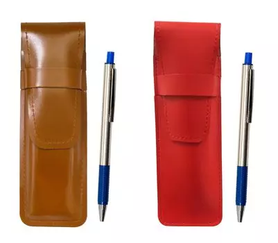Тонкий пенал из воловьей кожи красно-коричневый набор FB325 алюминиевая прямая шариковая ручка синяя ASCR-FB325-L