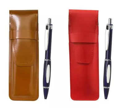 Тонкий пенал из воловьей кожи, красно-коричневый, набор, металлическая шариковая ручка Scorpion Shocking, синяя ASCR-B989A-L