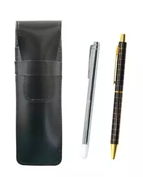 Тонкий пенал из воловьей кожи, металлический индикаторный стержень и стандартного размера металлическая прямая шариковая ручка с двойным анодированием, черная решетка, черный, набор,