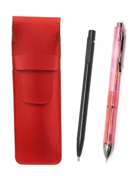 Тонкий пенал из воловьей кожи с тонким ластиком Knock Eraser черного цвета и 3 прозрачными ластиками Mecha Japan, набор из 2 штук, розовый, красный, ASRER15B-CL3M-P-2