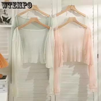 Тонкий перспективный короткий однобортный кардиган для женщин, летняя одежда, солнцезащитная рубашка для верхней одежды one size белый