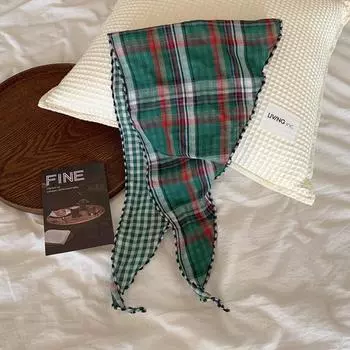 Тонкий платок в пасторальном стиле, хлопковая треугольная повязка для волос, милый клетчатый платок, отпуск Style1