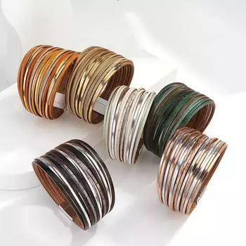 Тонкий полосочный многослойный кожаный браслет для женщин, ювелирные изделия унисекс с рваной оберткой