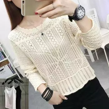 Тонкий полый вязаный свитер женский топ женский модный дышащий свитер с капюшоном тонкий S фиолетовый