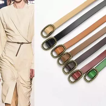 Тонкий пояс женский кожаный декоративный универсальный костюм с рубашкой на талии завязанный маленький пояс 105cm