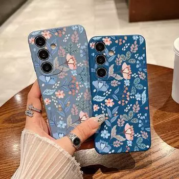 Тонкий противоударный чехол с цветочным принтом для Samsung S24 Ultra S23 S22 Plus A54 A52 A51 A34 A32 A14 A13, мягкий чехол из ТПУ Samsung S24 чёрный