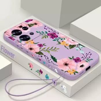 Тонкий противоударный чехол с фиолетовым цветочным принтом для Xiaomi 13T Poco F6 Pro X6 X5 Redmi Note 14 Pro 13 12 11, силиконовый матовый мягкий чехол для телефона TPU Redmi Note 14 5G чёрный