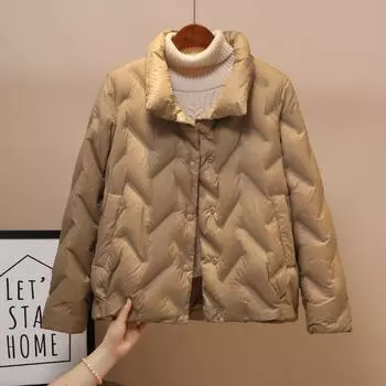 Тонкий пуховик женский новый осень и зима 90-х белый утиный пух повседневная короткая женская теплая куртка пуховик S хаки