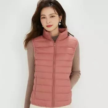 Тонкий пуховик жилет женский новый осень и зима 2024 90 белый утиный пух жилет воротник стойка короткий жилет прилив S красный