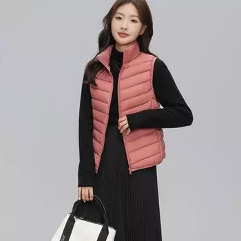 Тонкий пуховик жилет женский новый осень и зима 2024 90 белый утиный пух жилет воротник стойка короткий жилет прилив S