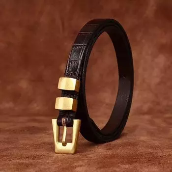 Тонкий ремень из чистой воловьей кожи для женщин с платьем. Универсальная модная юбка в стиле Ins с узором под крокодила. Ремень из натуральной кожи для женщин.