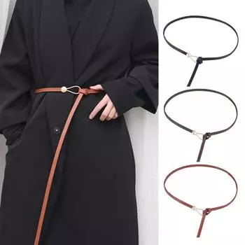 Тонкий ремень из искусственной кожи с пряжкой из сплава, универсальный дизайн без отверстий, женский повседневный ремень, аксессуар для повседневной одежды чёрный