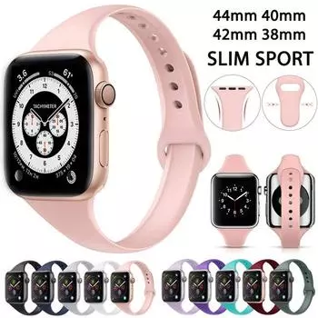 Тонкий ремешок для Apple Watch 6 SE, ремешок 40 мм/38 мм, 42 мм/44 мм, тонкий узкий силиконовый спортивный ремешок на запястье для женщин и девочек для iWatch Series 5/4/3/2/1 42/44mm