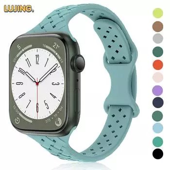 Тонкий ремешок для Apple Watch Ultra 2, ремешок 49 мм, 44 мм, 40 мм, 45 мм, 41 мм, 42 мм, 38 мм, тонкий спортивный силиконовый дышащий браслет, серия IWatch 9, 8, 7, 6 SE 3, 2, 1