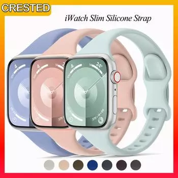 Тонкий ремешок для Apple Watch Ultra 2 49 мм 42 мм 44 мм 40 мм iWatch Series SE/SE2/6/5/4 спортивный ремешок для женщин тонкий силиконовый ремешок iWatch Series 9 8 7 45 мм 41 мм 38mm 40mm 41mm зелёный