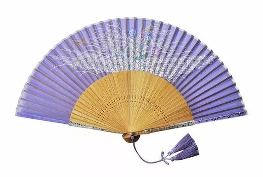 Тонкий шелк Осенняя трава, выполненная в фиолетовом цвете Kyoto Fan Женский веер, узор, Япония, фиолетовый