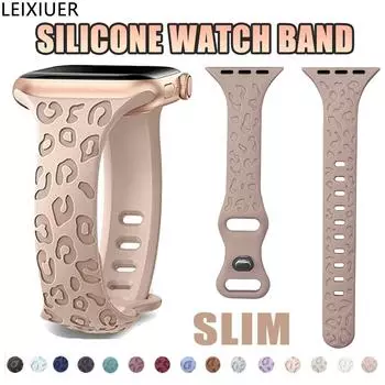Тонкий силиконовый ремешок с леопардовым принтом для Apple Watch Ultra 2/Ultra 49 мм 45 мм 41 мм 42 мм 46 мм 40 мм женский сменный ремешок для iWatch Series 10 9 8 7 6 5 4 3 SE 38-40-41mm S10-42mm хаки