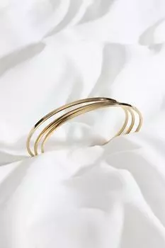 Тонкий стальной браслет-манжета из трех частей золотого цвета