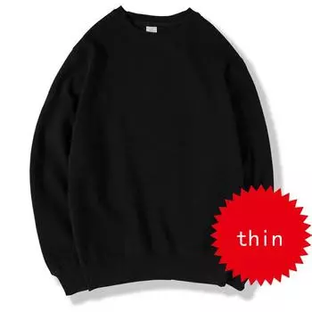 Тонкий свитер для пар, пуловер с длинными рукавами, махровый спортивный свободный мужской свитер с круглым вырезом S чёрный